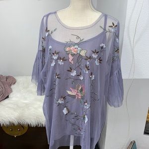 Sheer grey embroidered blouse